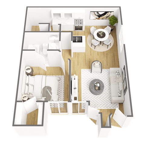 Floor plan for 1 bed, 1 bath, 860 sqft